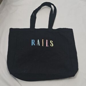 Rails Black Tote with Multicolor Logo